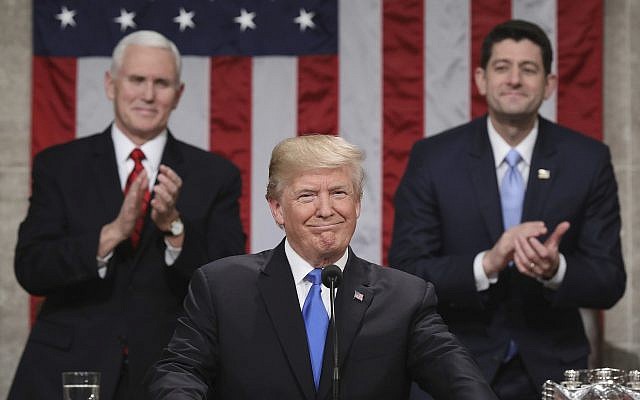 US President Donald Trump addresses first "State of the Union"
