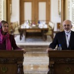 Iranian Foreign Minister Mohammad Javad Zarif, accompanied by EU foreign policy chief's press conference Federica Mogherini