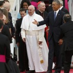 Pope Francis at Andrews Air Force Base to meet US President Barack Obama and first lady Michelle Obama did