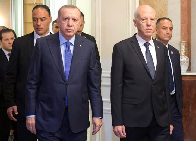 Turkish President Recep Tayyip Erdogan and Tunisian President Kais Saied