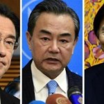 Japan's Foreign Minister Fumio Kishida, Chinese Foreign Minister Wang Yi and South Korean Foreign Minister Yun Byung-Se
