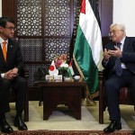 Japanese Foreign Minister Taro Kono and Palestinian President Mahmood Abbas