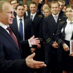 Russian President Putin in St Petersburg university students speaking staff