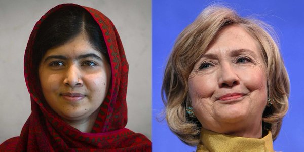Former US Secretary of State Hillary Clinton and Nobel Prize-winning Pakistani schoolgirl Malala Yousafzai