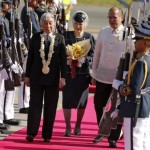 The royal couple took the salute with the President of the Philippines