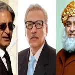 Presidential candidates Arif Alvi, Aitzaz Ahsan and Maulana Fazlur Rahman