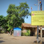 Myanmar village outside Thaungtan words written on yellow board Muslims can not live in this village