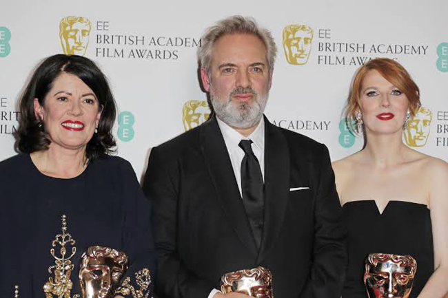 Producer Pippa Harris, director Sam Mendes and co-screenwriter Krysty Wilson winners of the o British film award for “1917