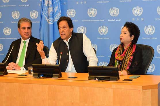 Prime Minister Imran Khan in New York, Foreign Minister Shah Mahmood Qureshi and Pakistani delegation to the United Nations Militia Lodhi at our news conference