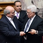 Greek Parliament President Nikos Voutsis and Palestinian President Mahmoud Abbas.